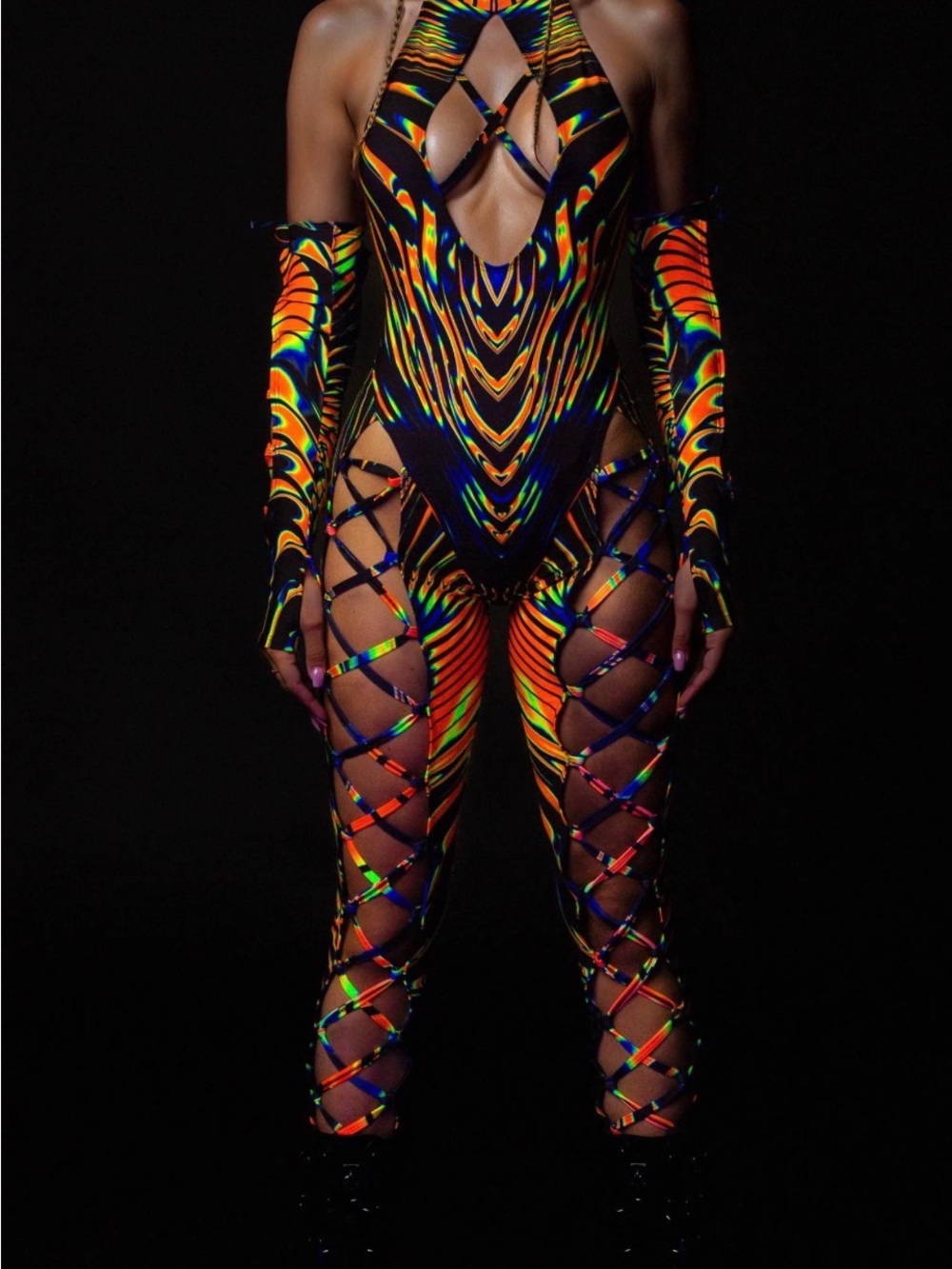 Neon Multi-Color Cutout Halter Bodysuit